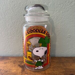 Vtg‎ 70s Snoopy Woodstock Peanuts Goodies Glass Cookie Jar Canister Chef Groovy